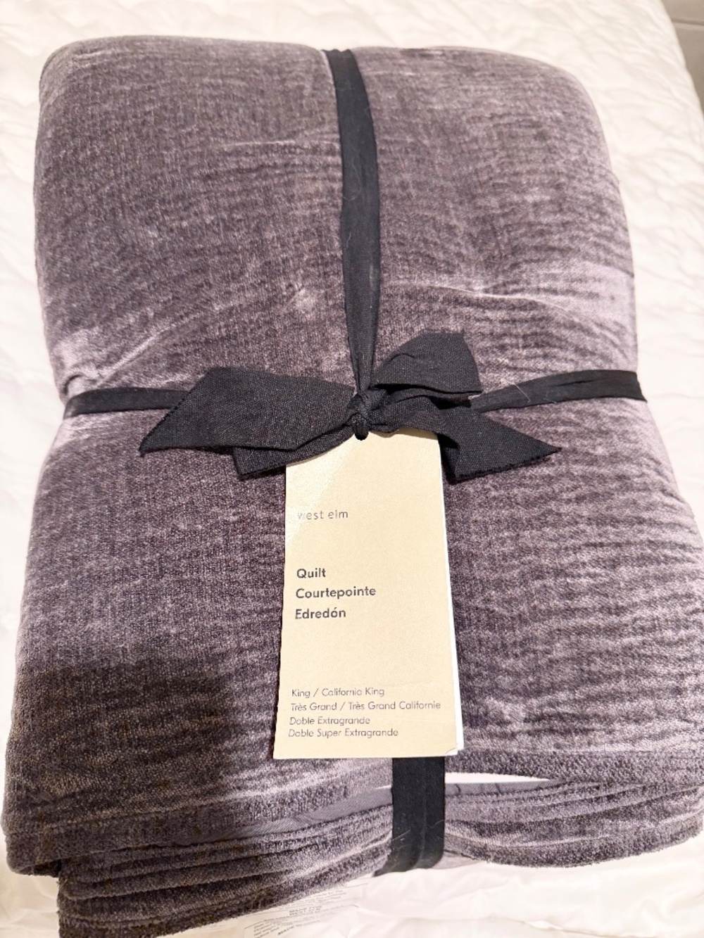 West Elm Tack Stitch King Size Chenille Graphite Quilt